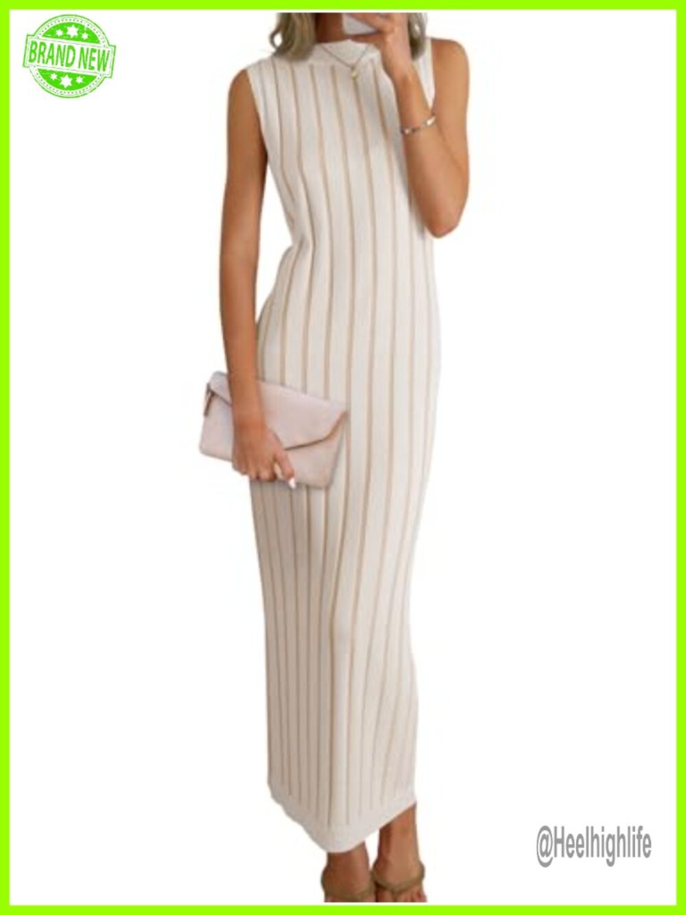 Sleeveless Ribbed Knit Maxi Dress Mock Neck